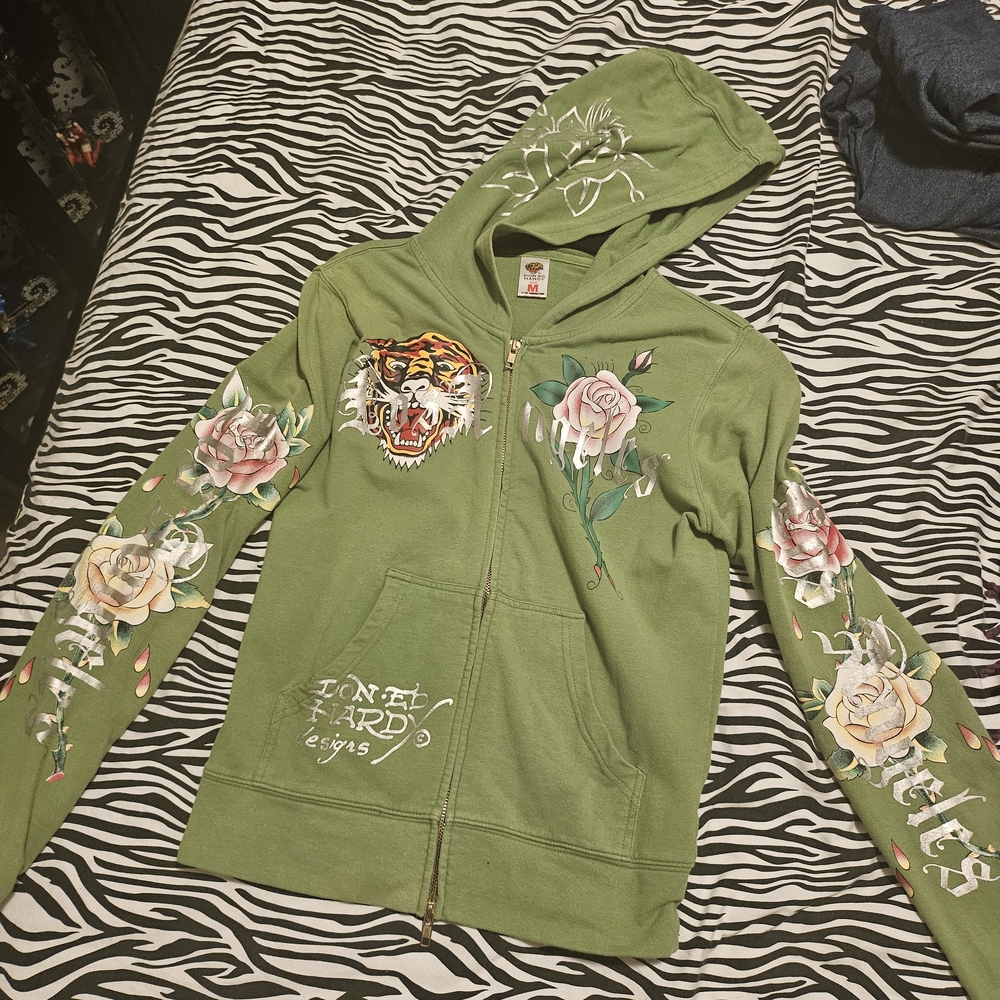 Ed Hardy Hoodie with Tiger and Rose Design